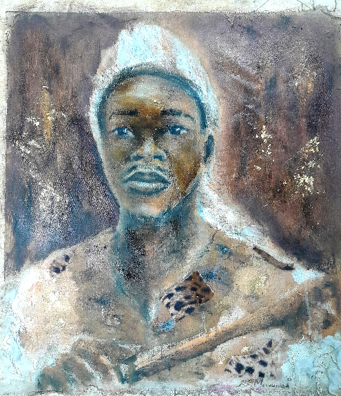 A mixed media painting of the nguni tribe by Sibusiso Makhunga